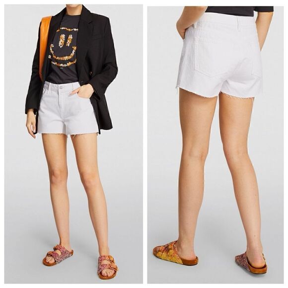 NEW Frame Le Grand Garcon Raw Hem Denim Short White Sz 34 - Picture 1 of 15